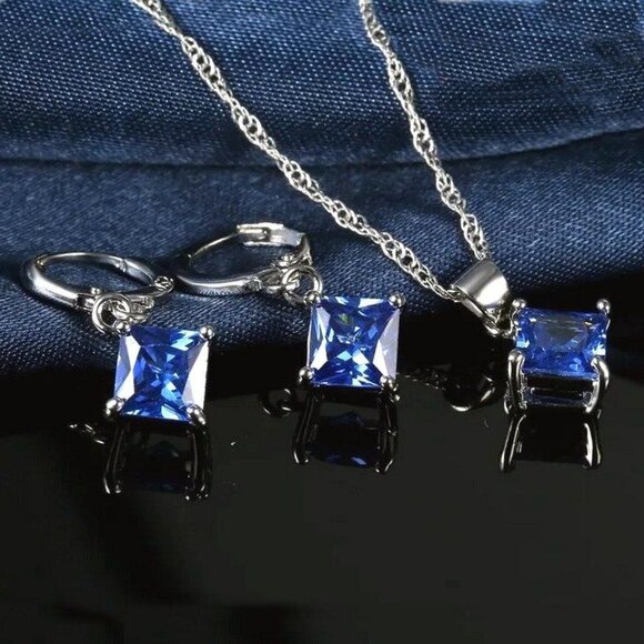 Mia Sincerity Simulated Blue Sapphire 925 Sterling Silver Necklace Gift Boxed - Picture 4 of 10